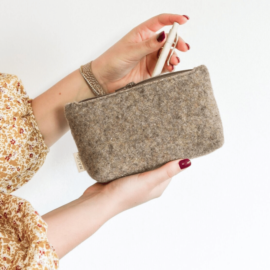 Etui gerecycled wolvilt - taupe
