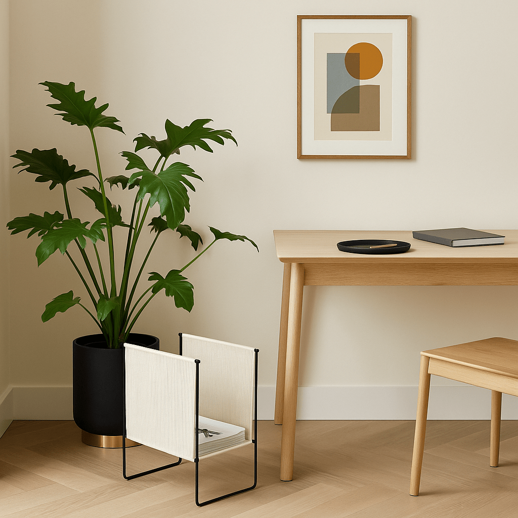 Hübsch String Magazine Holder – Minimalistisch tijdschriftenrek in zwart/wit - Opberger - The Perfect Desk
